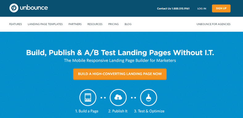 Unbounce landing page example of strong call to action