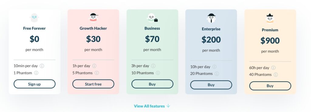 Phantombuster Pricing